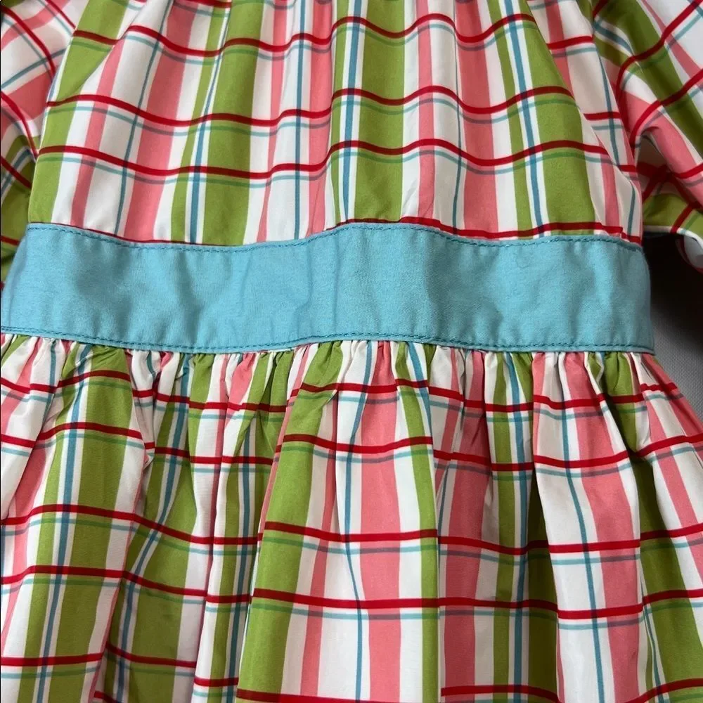 Matilda Jane Secret Fields green and pink plaid peasant top teal sash size 4